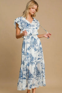 Umgee Full Size Two Tone Landscape Print Midi Dress Plus Size - Brittney MADE