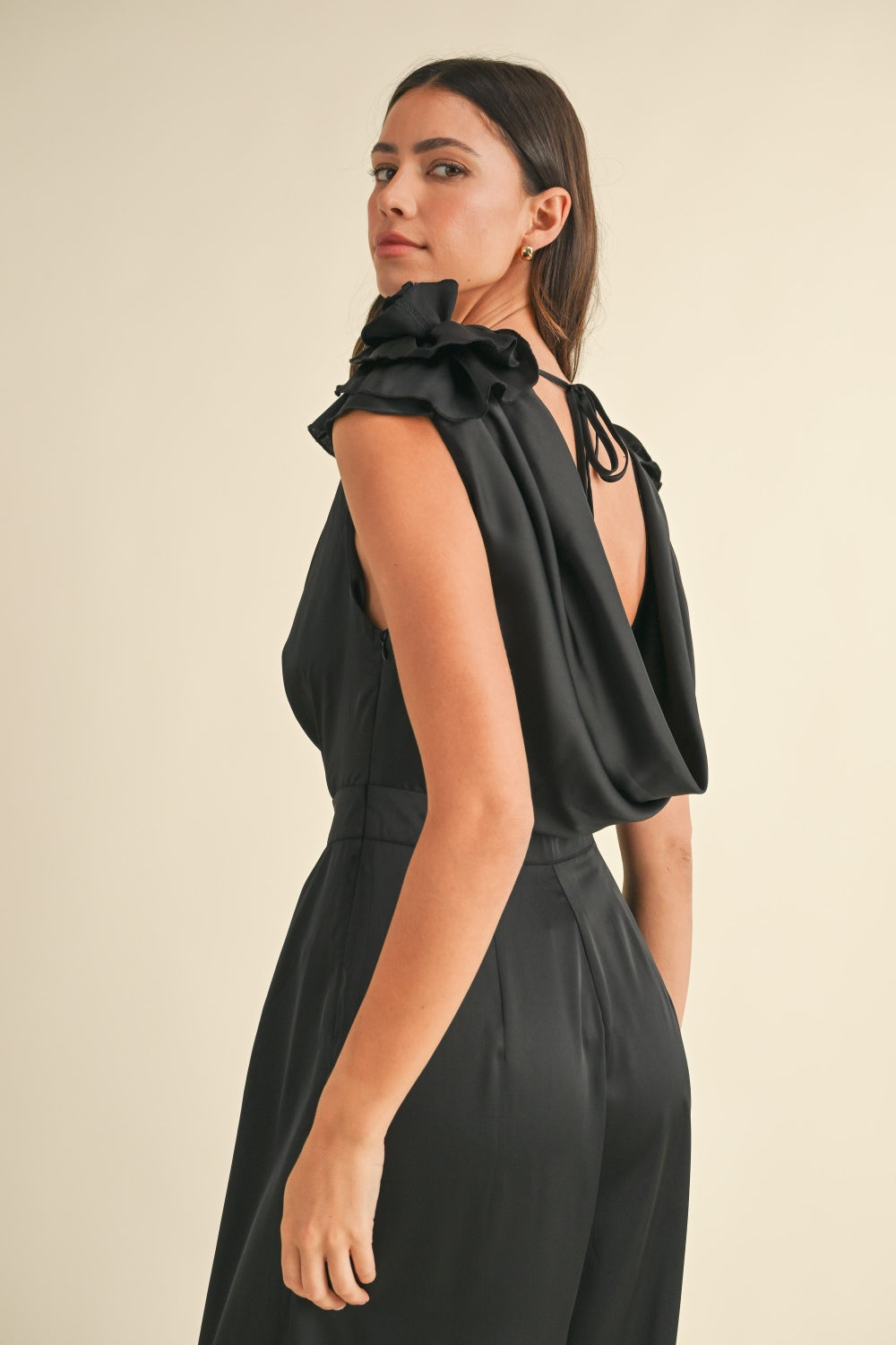MABLE 3D Floral Applique Deep Cowl Neck Jumpsuit - Brittney MADE