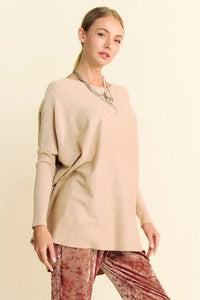 Davi & Dani Round Neck Dropped Shoulder Long Sleeve Knit Top - Brittney MADE