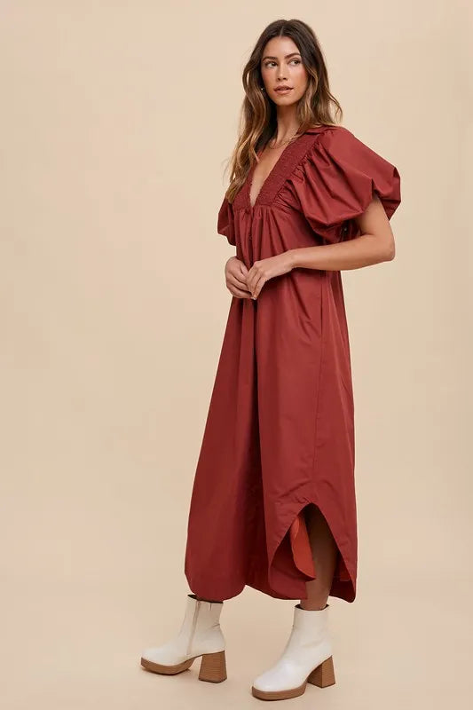 Annie Wear Smocked Puff Sleeve Midi Dress - Brittney MADE