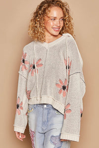 POL Floral Pattern Hooded High-Low Sweater - Brittney MADE