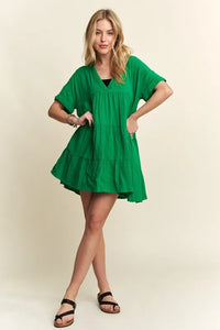 ADORA Tiered Notched Short Sleeve Dress - Brittney MADE