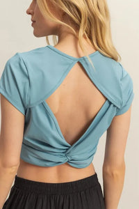 HYFVE Cutout Twisted Back Round Neck Short Sleeve T-Shirt - Brittney MADE