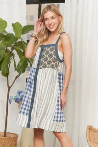 ADORA Patchwork Button Front Mini Dress - Brittney MADE