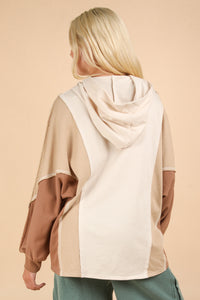 VERY J Exposed Seam Color Block Half Button Hoodie - Brittney MADE