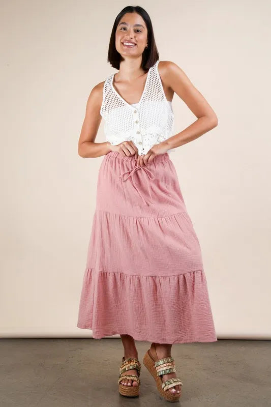 VERY J Elastic Waist Tiered Maxi Skirt - Brittney MADE