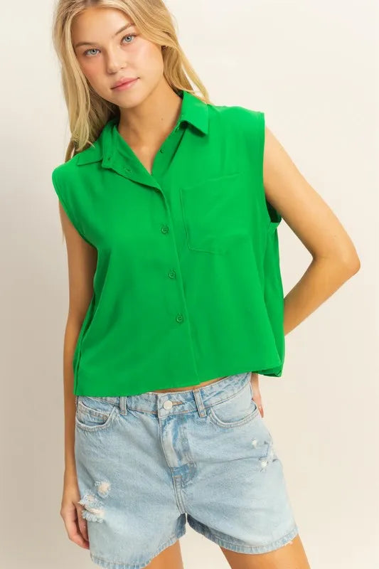 HYFVE Buttoned Front Sleeveless Collar Shirt - Brittney MADE