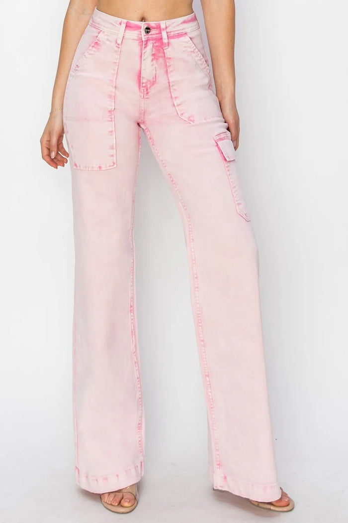 RISEN Full Size High Rise Cargo Pocket Jeans - Brittney MADE