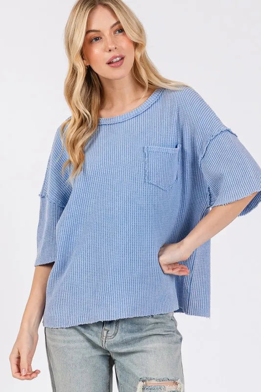 SAGE + FIG Exposed Seam Round Neck Half Sleeve T-Shirt - Brittney MADE