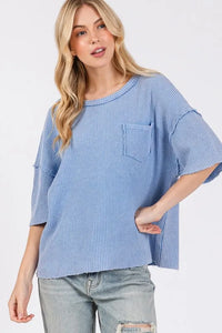 SAGE + FIG Exposed Seam Round Neck Half Sleeve T-Shirt - Brittney MADE