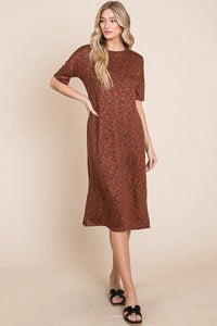 BOMBOM Round Neck Side Slit Midi Dress - Brittney MADE
