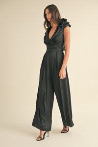 MABLE 3D Floral Applique Deep Cowl Neck Jumpsuit - Brittney MADE