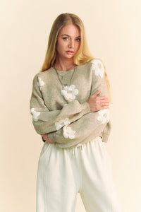 Davi & Dani Floral Drop Shoulder Cropped Sweater - Brittney MADE