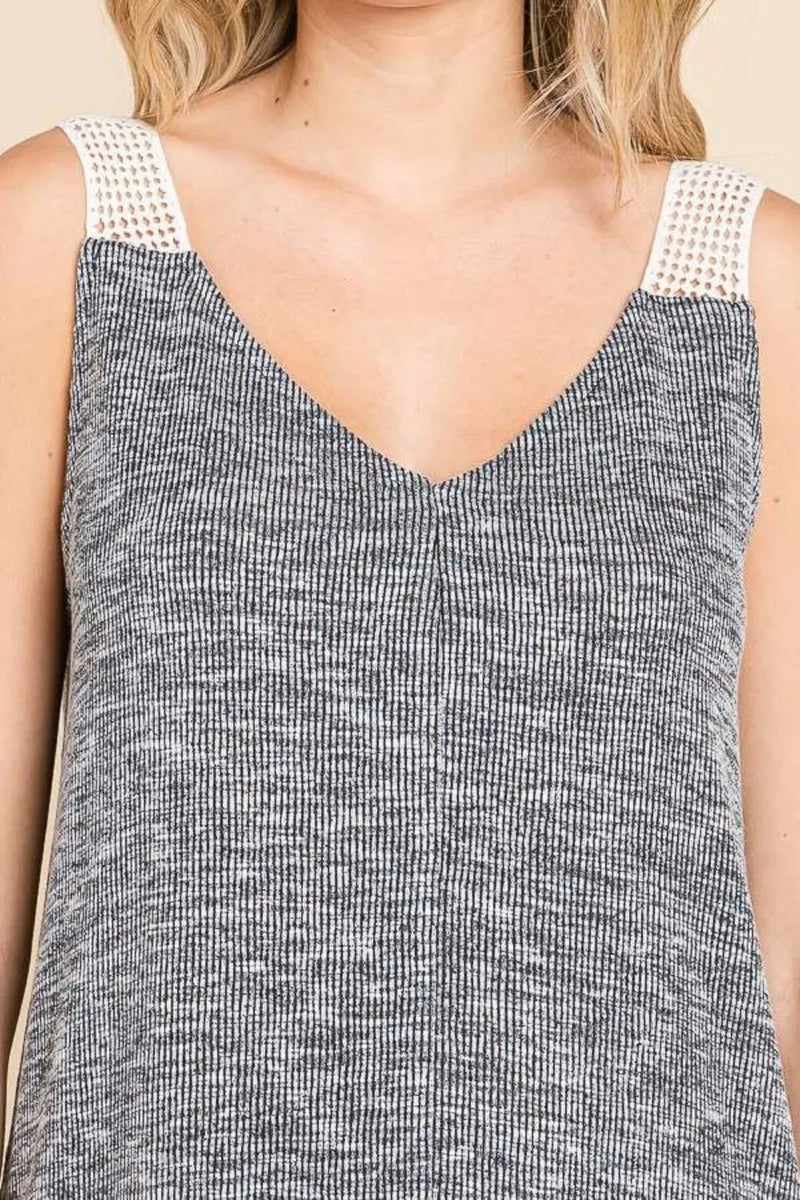 Culture Code Contrast Eyelet Strap Slit Ribbed Tank - Brittney MADE