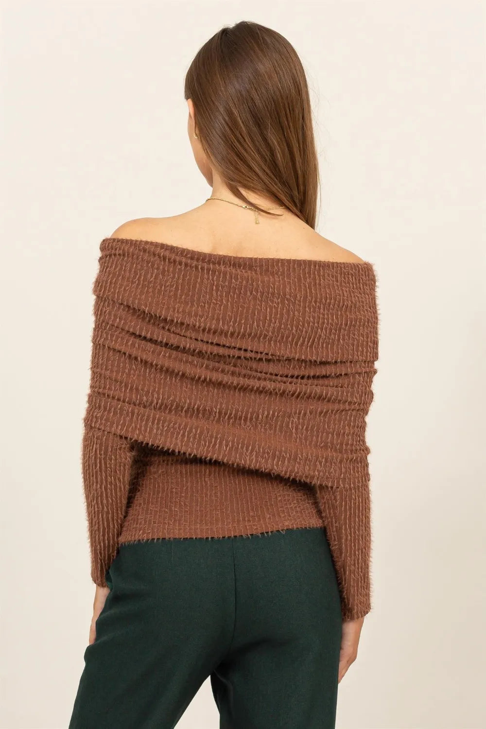 HYFVE Fuzzy Off Shoulder Textured Knit Top - Brittney MADE