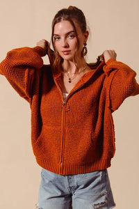 SO ME Front Zip Up Hooded Textured Cardigan - Brittney MADE