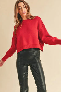 Aemi+Co Ribbed Hem Exposed Seam Round Neck Sweater - Brittney MADE