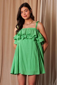 Davi & Dani Textured Jacquard Checker Fabric Ruffled Dress - Brittney MADE