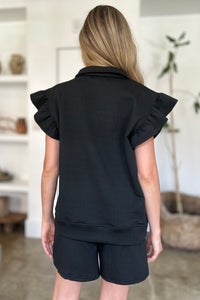 Double Take Full Size Texture Flounce Sleeve Top and Shorts Set - Brittney MADE