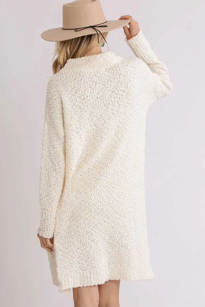Umgee Full Size High Low Long Sleeve Boucle Sweater Dress Plus Size - Brittney MADE