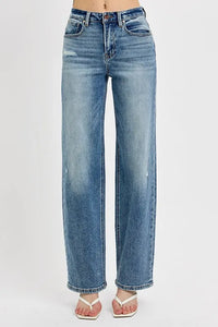 RISEN Full Size Distressed Wide Leg Jeans Plus Size - Brittney MADE