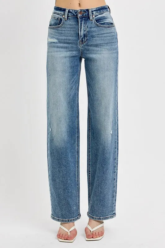 RISEN Full Size Distressed Wide Leg Jeans Plus Size - Brittney MADE