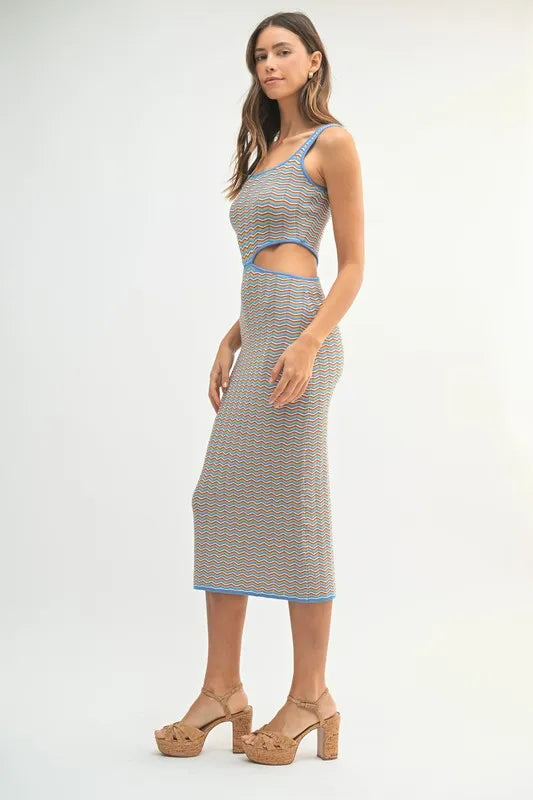 MABLE Multi Color Chevron Knit Bodycon Midi Dress - Brittney MADE
