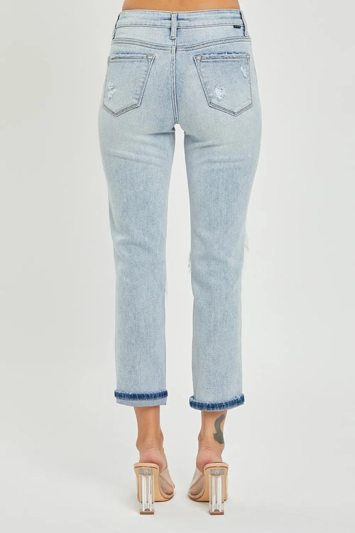 RISEN Mid-Rise Sequin Patched Jeans - Brittney MADE
