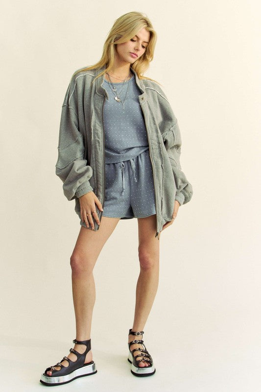 Davi & Dani Exposed Seam Zip Up Dropped Shoulder Jacket - Brittney MADE