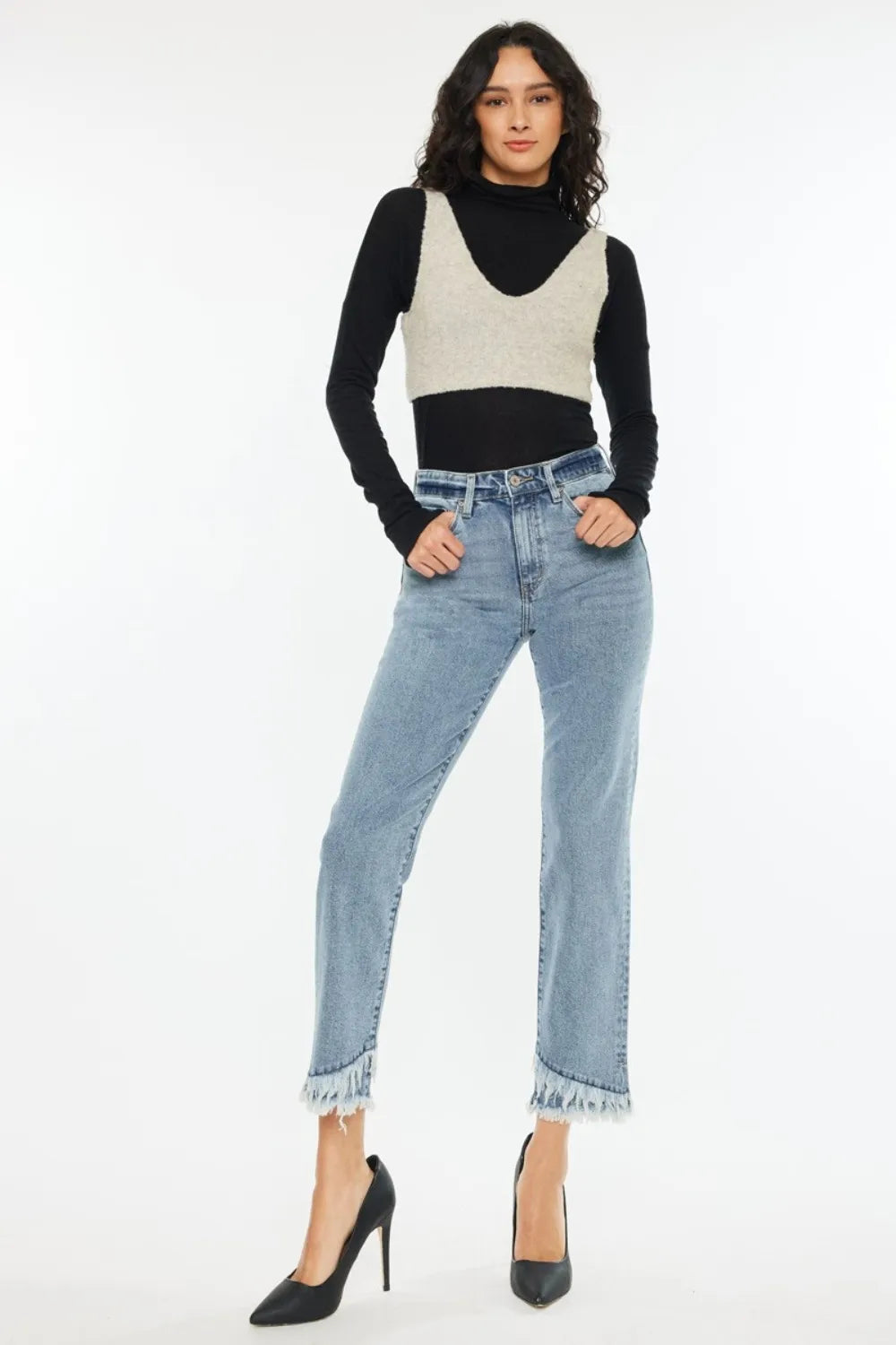 Kancan Raw Hem High Rise Straight Jeans - Brittney MADE