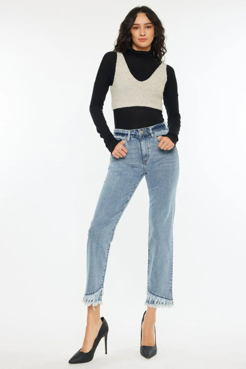 Kancan Raw Hem High Rise Straight Jeans - Brittney MADE