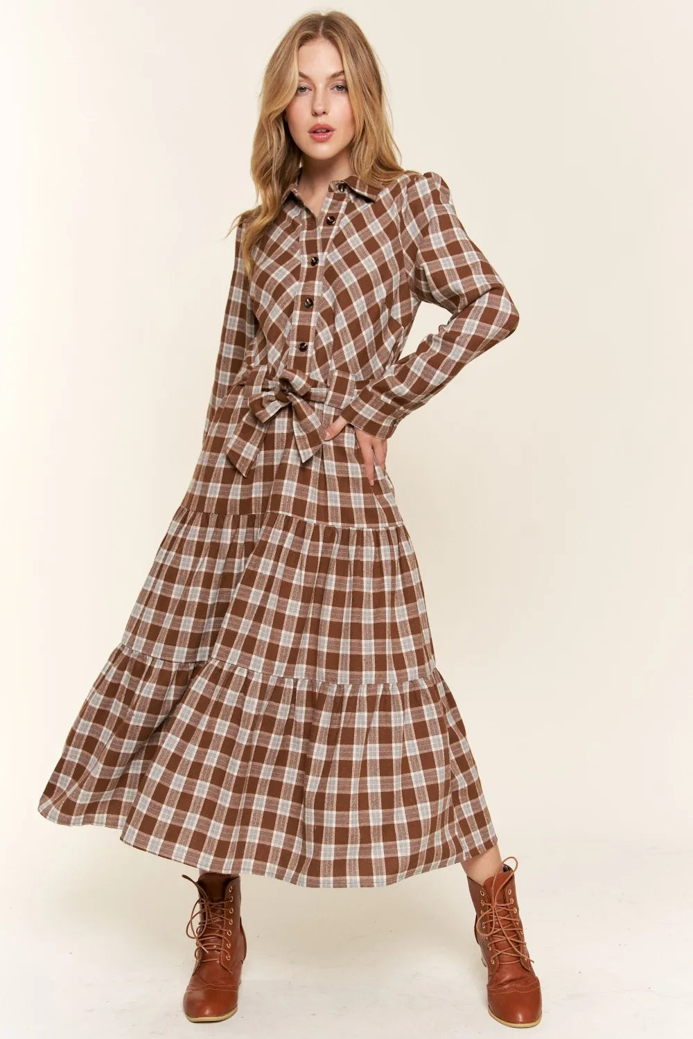 And the Why Plaid Tiered Midi Shirt Dress - Brittney MADE