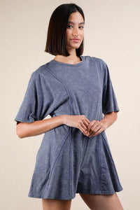 VERY J Mineral Washed Oversized Knit Comfy Romper - Brittney MADE