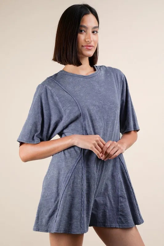 VERY J Mineral Washed Oversized Knit Comfy Romper - Brittney MADE
