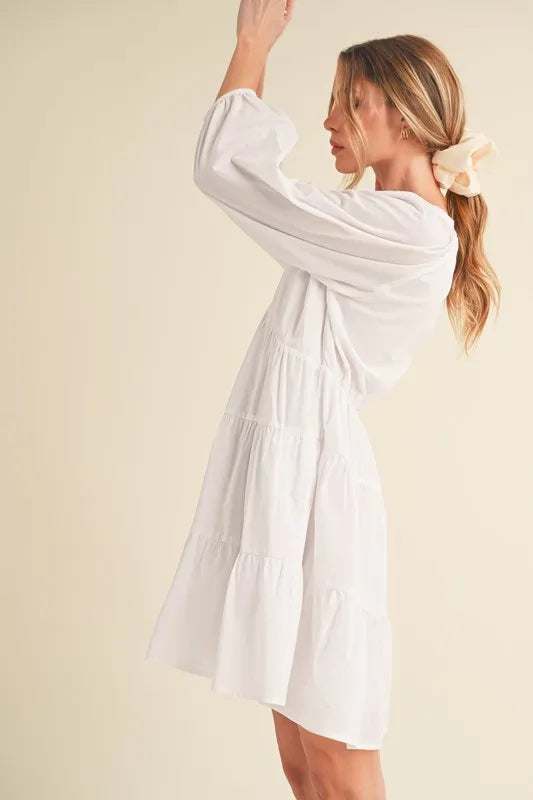 Aemi + Co Notched Balloon Sleeve Tiered Mini Dress - Brittney MADE