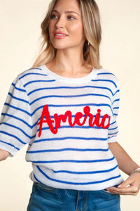 Haptics Letter Embroidery Striped Knit Top - Brittney MADE
