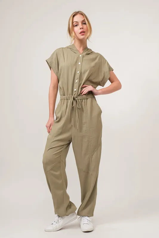 And The Why Washed Short Sleeve Hooded Jumpsuit - Brittney MADE