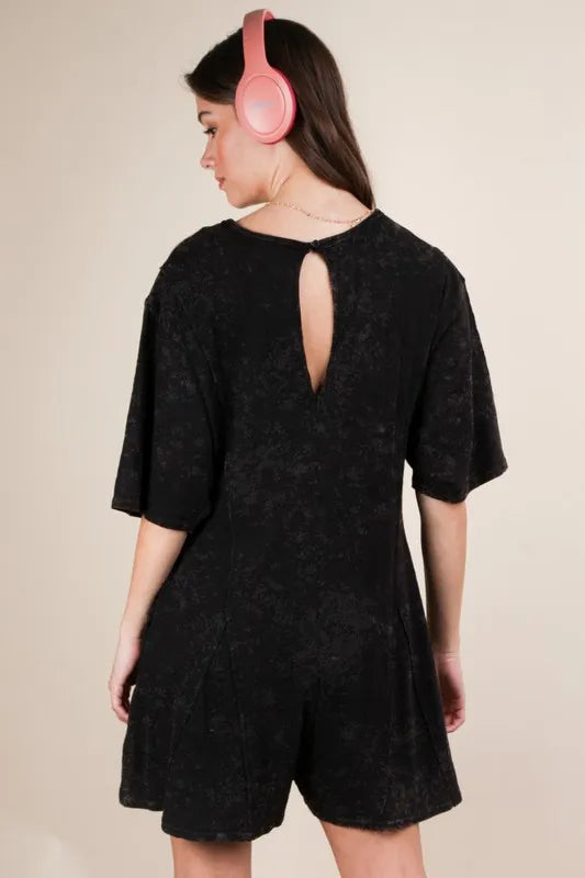 VERY J Mineral Washed Oversized Knit Comfy Romper - Brittney MADE