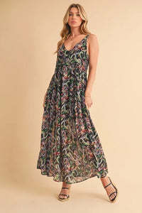 Aemi + Co Printed V-Neck Frill Tiered Cami Dress - Brittney MADE