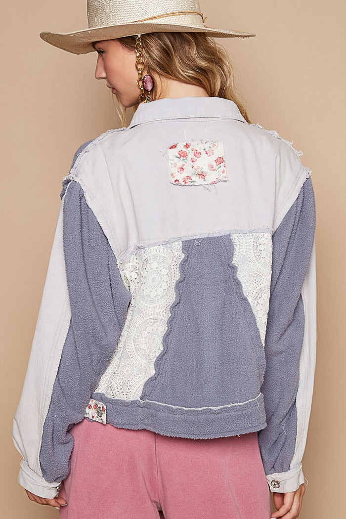 POL Crochet Patch Exposed Seam Button Up Jacket - Brittney MADE