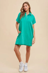 Annie Wear Mineral Washed Johnny Collar Short Sleeve Dress - Brittney MADE