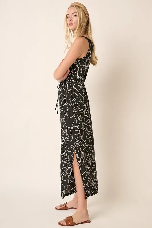 Mittoshop Side Slit Flower Print V-Neck Sleeveless Dress - Brittney MADE