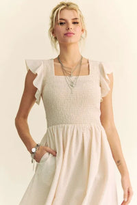 Davi & Dani Ruffled Cap Sleeve Smocked Midi Dress - Brittney MADE