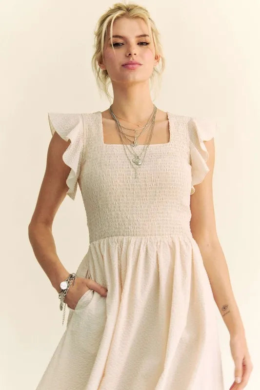 Davi & Dani Ruffled Cap Sleeve Smocked Midi Dress - Brittney MADE