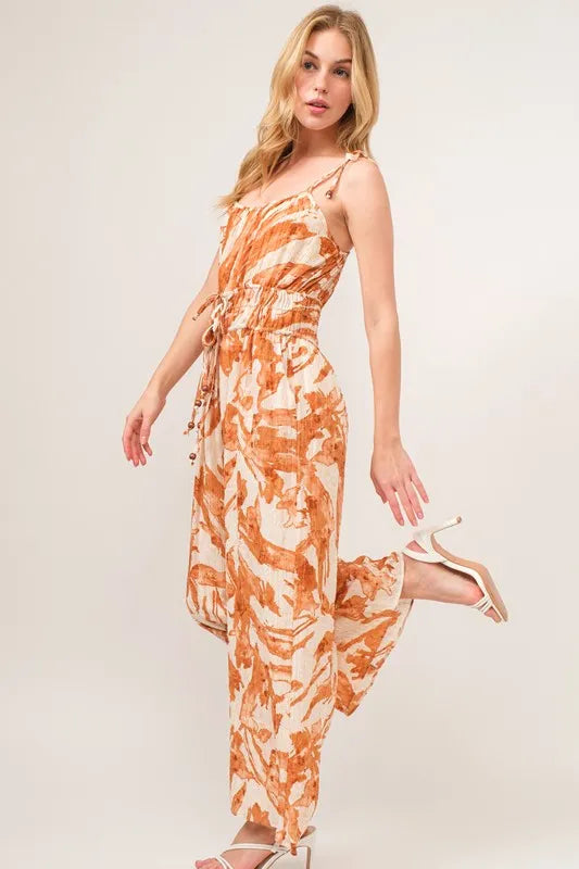 And The Why Waist Strings Abstract Print Wide Leg Jumpsuit - Brittney MADE