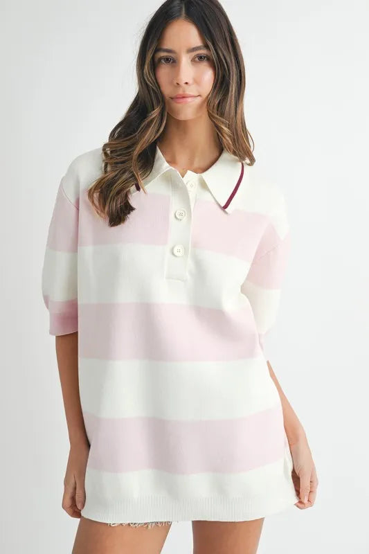 MABLE Oversized Stripe Polo Collar Sweater - Brittney MADE