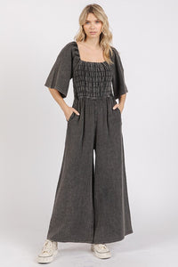 Mittoshop Mineral Wash Gauze Ruched Wide Leg Jumpsuit - Brittney MADE