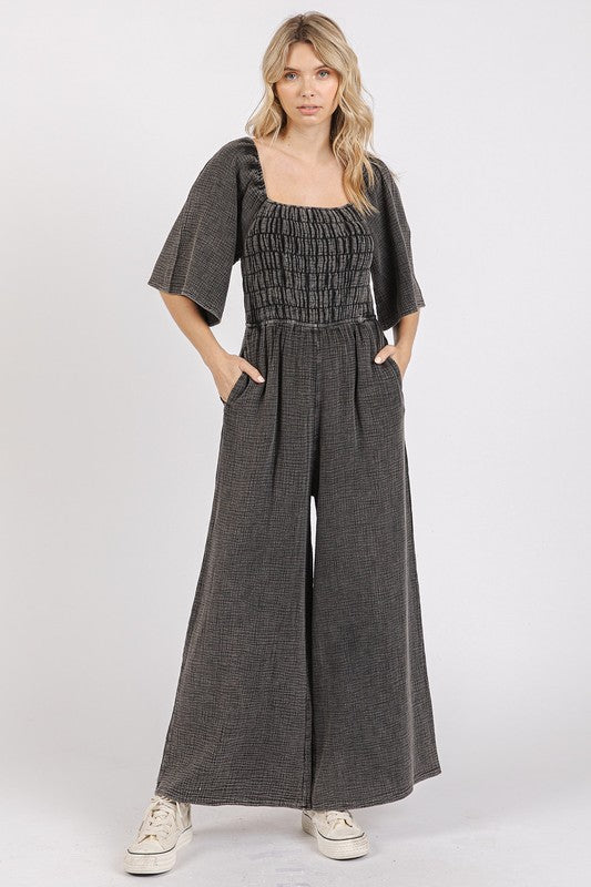 Mittoshop Mineral Wash Gauze Ruched Wide Leg Jumpsuit - Brittney MADE