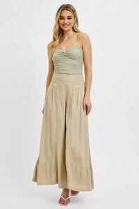 RISEN Shirring Detail Wide Leg Pants - Brittney MADE