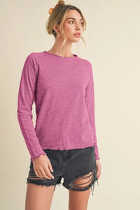 Aemi + Co Lettuce Hemline Round Neck Raglan Sleeve T-Shirt - Brittney MADE